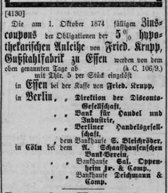 Krupp_Zinscoupons_Deutscher Reichs-Anzeiger_17.09.1874, Nr. 218_S6